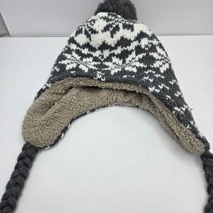 Berkshire Fashion Trapper Hat Fair Isle Knit OSFM Gray Sherpa Lined Pom Beanie